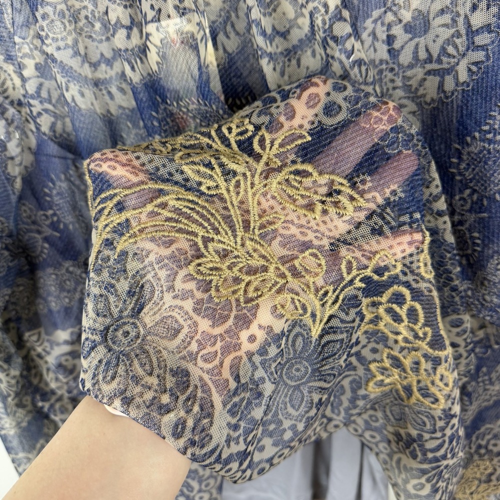 NWT Johnny Was Biya Mazzy Peasant Blouse Size 3X Francis Blue Mesh Embroidered - Picture 6 of 14